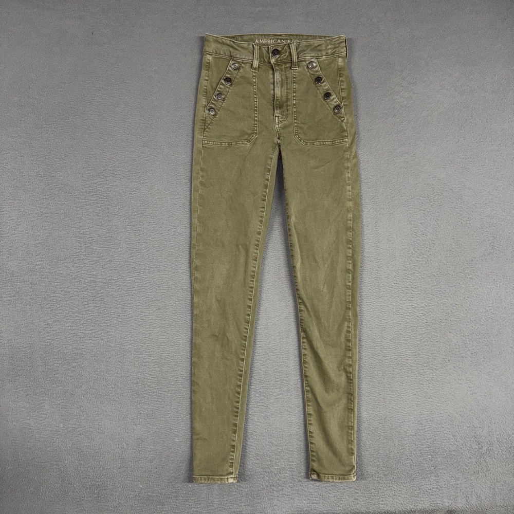 American Eagle Jeans Womens 4 Long Olive Green Jegging Utility Sailor Button